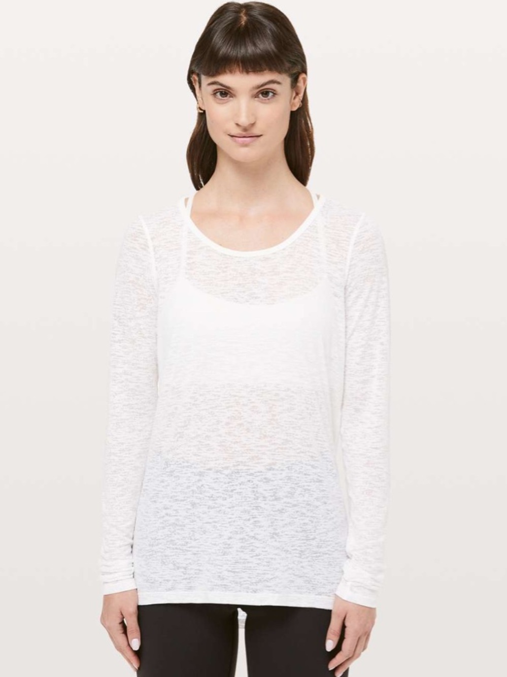 Lululemon Womens Long Sleeve Shirt Small White Open Keyhole Back Low Key Burnout